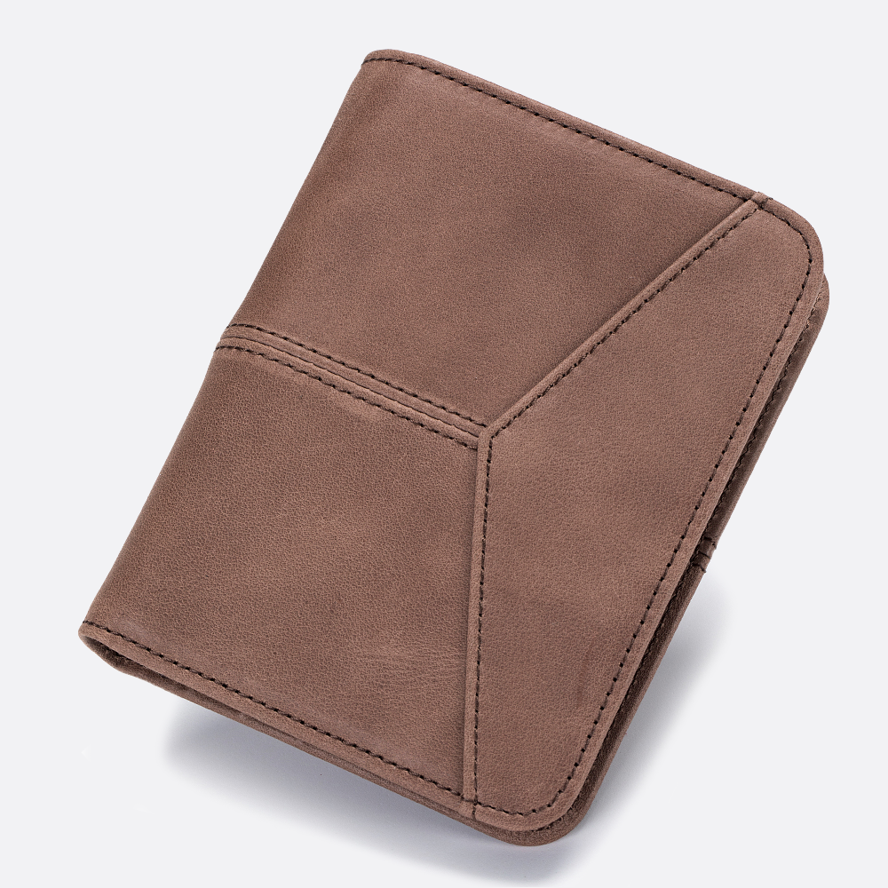 Genuine cowhide leather vertical flap wallet with SIM card slot