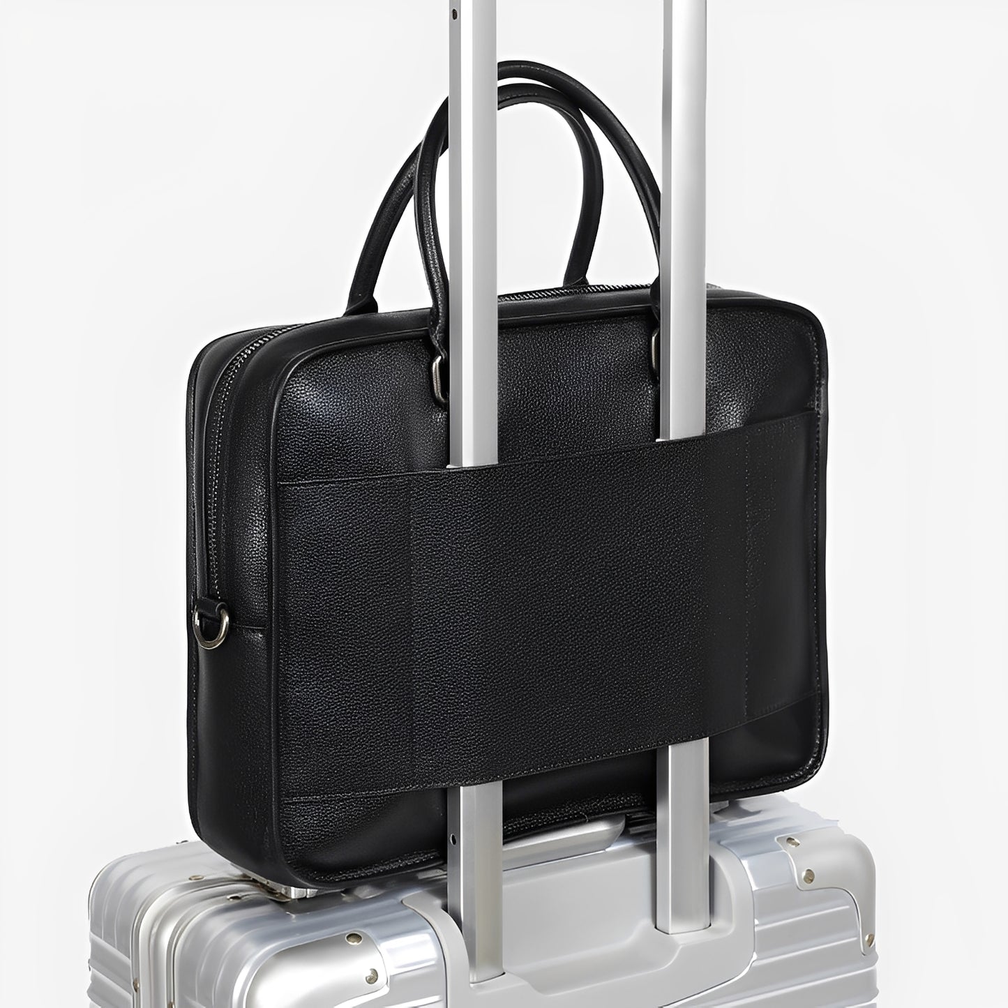 Zip design genuine cowhide leather travel briefcase with sling