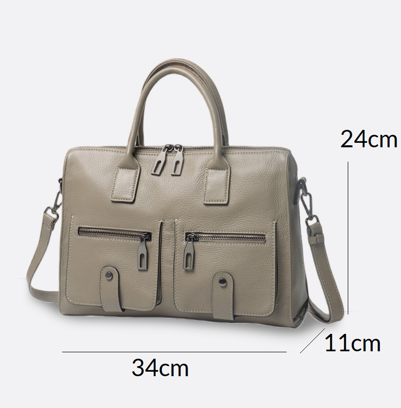 Poches design genuine cowhide leather top handle briefcase with strap