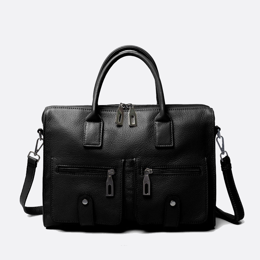 Poches design genuine cowhide leather top handle briefcase with strap