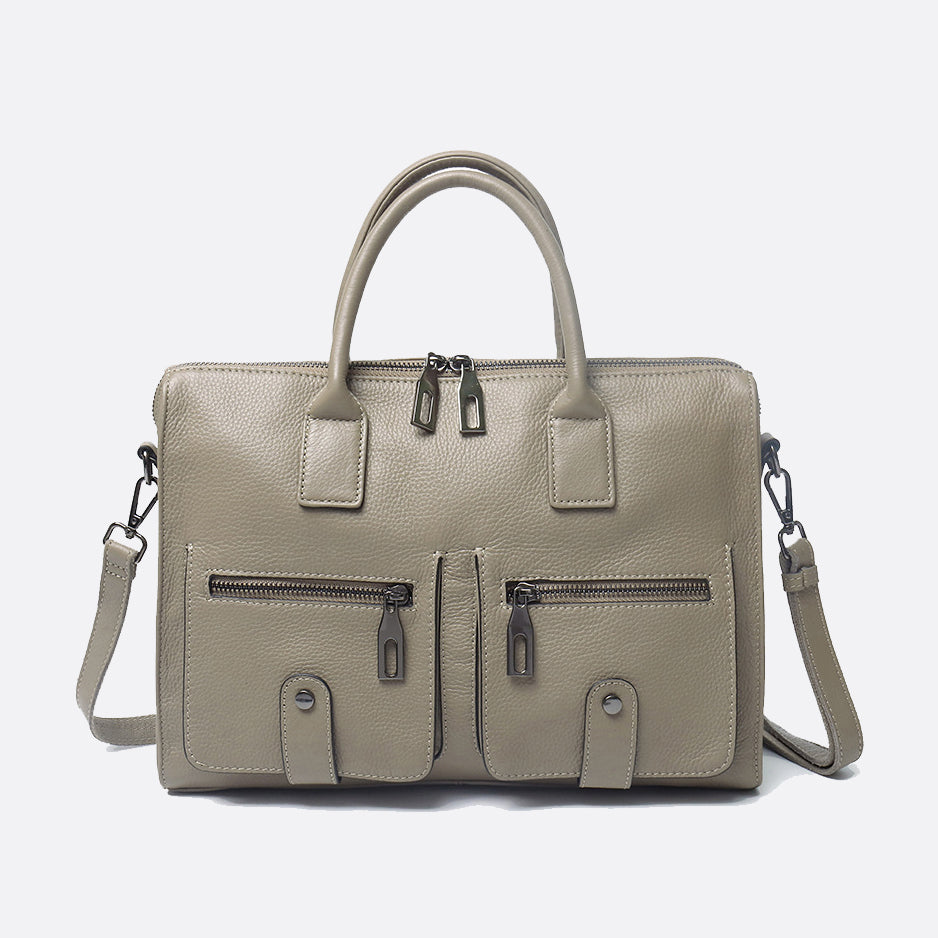 Poches design genuine cowhide leather top handle briefcase with strap