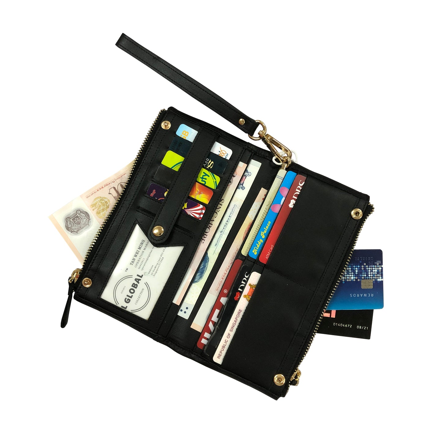 Genuine cowhide leather folded double zip wallet