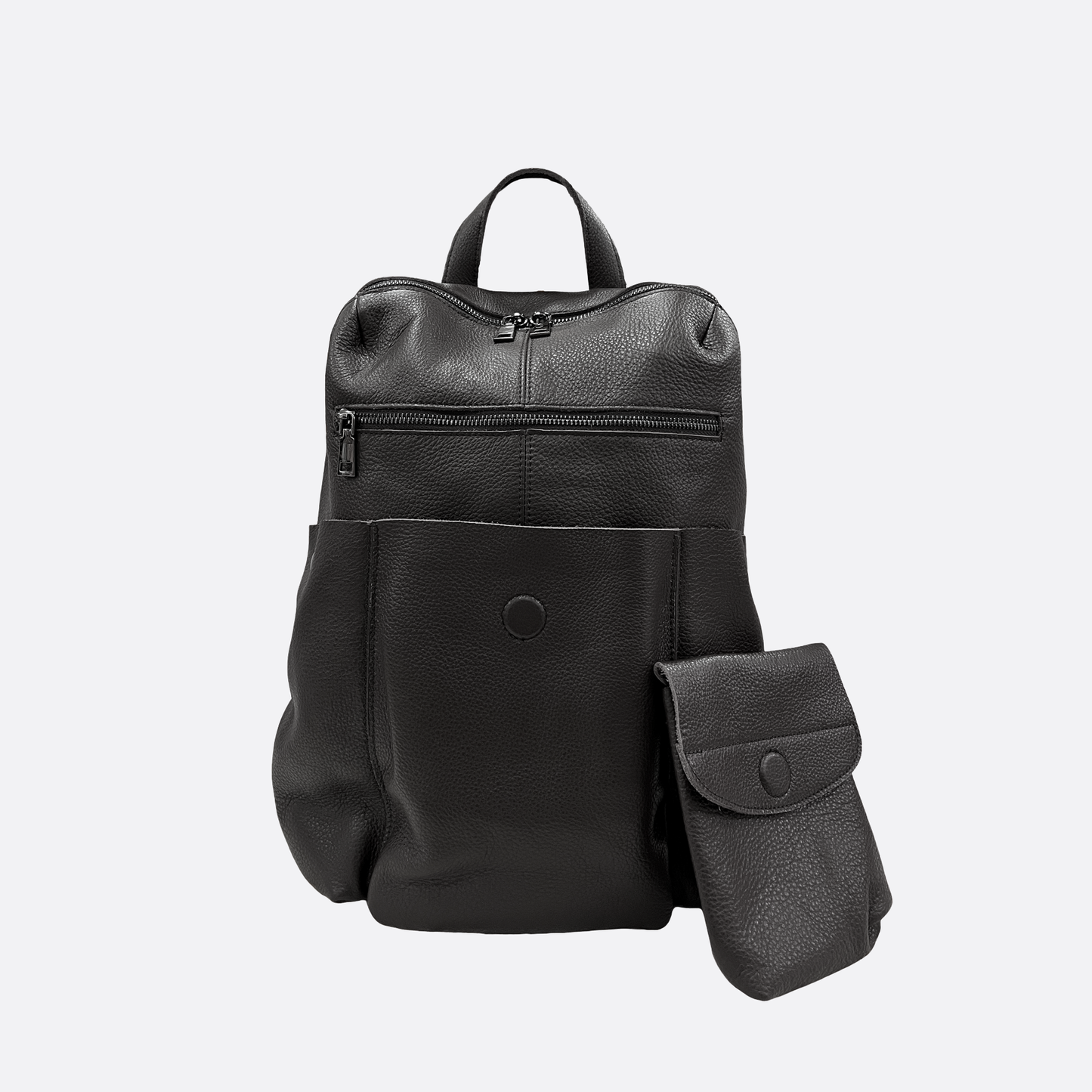 Snap design genuine cowhide leather backpack with strap pouch