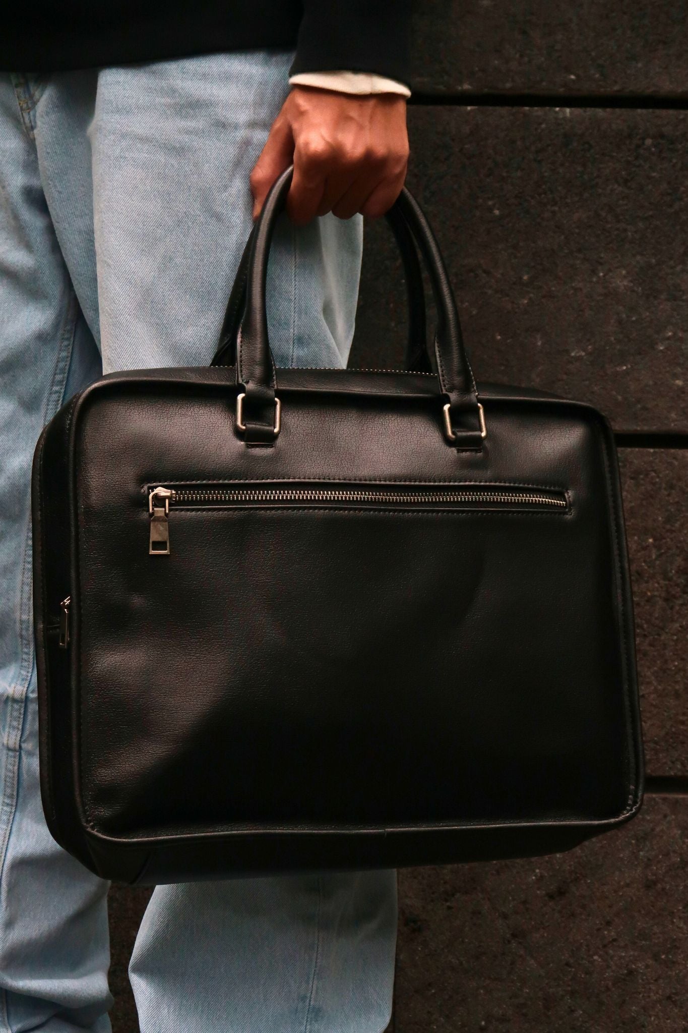 Zip design genuine cowhide leather travel briefcase with sling