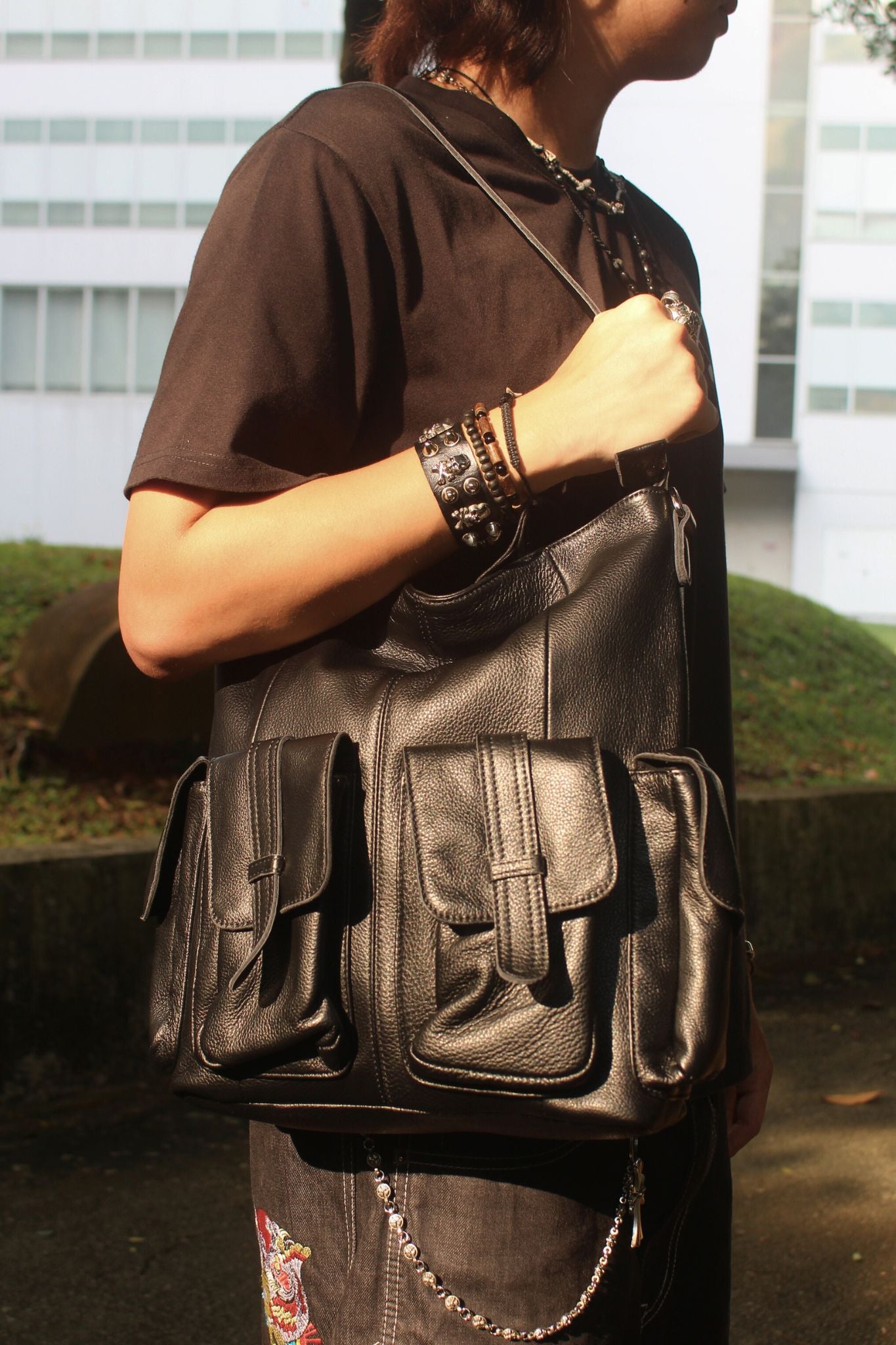 Poches tote design genuine cowhide leather bag