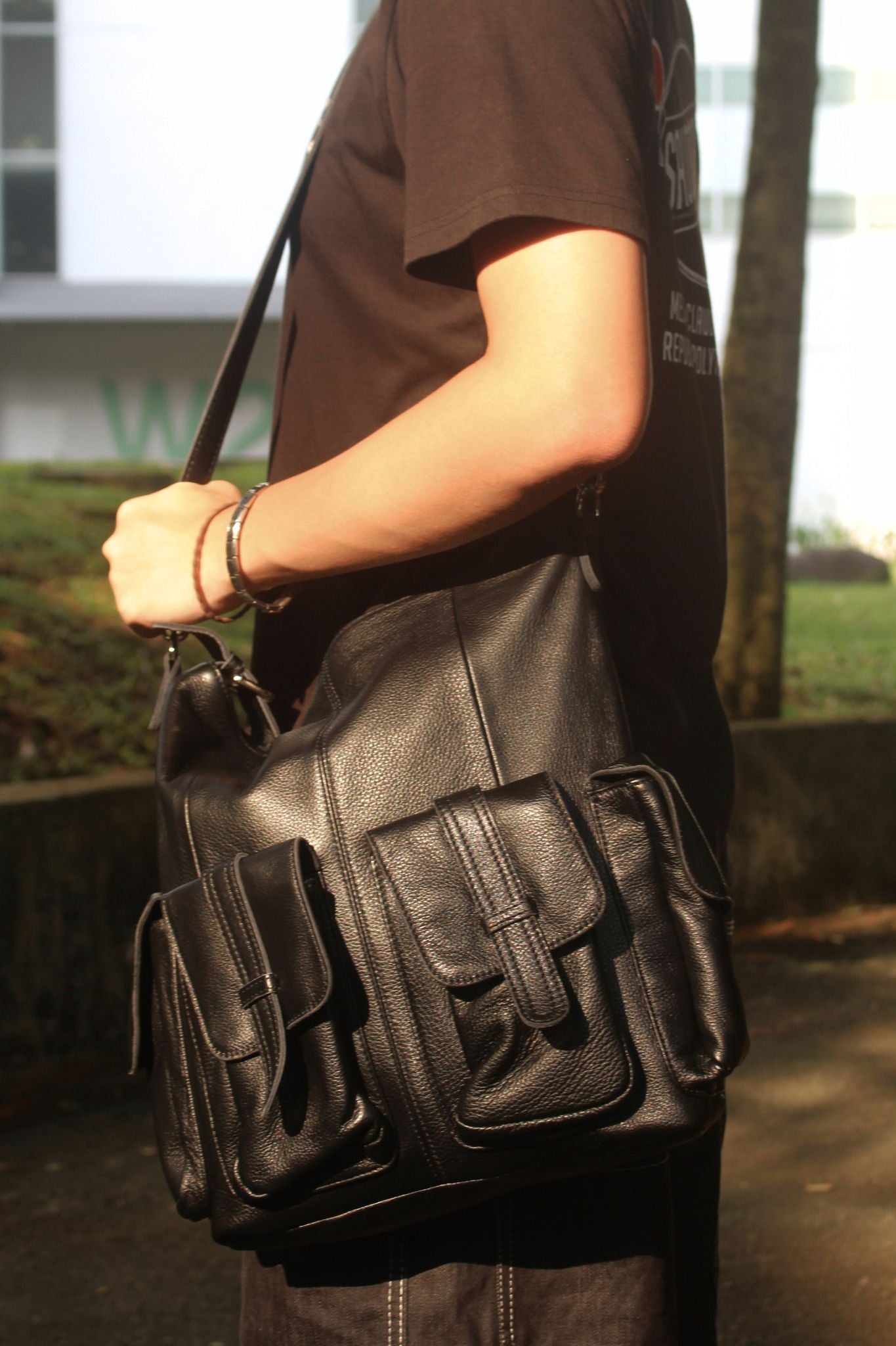 Poches tote design genuine cowhide leather bag