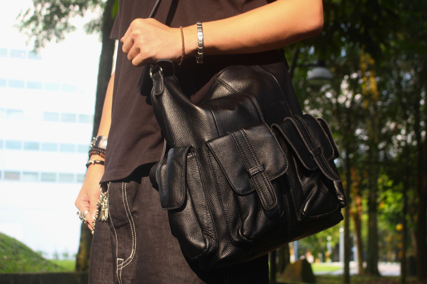 Poches tote design genuine cowhide leather bag