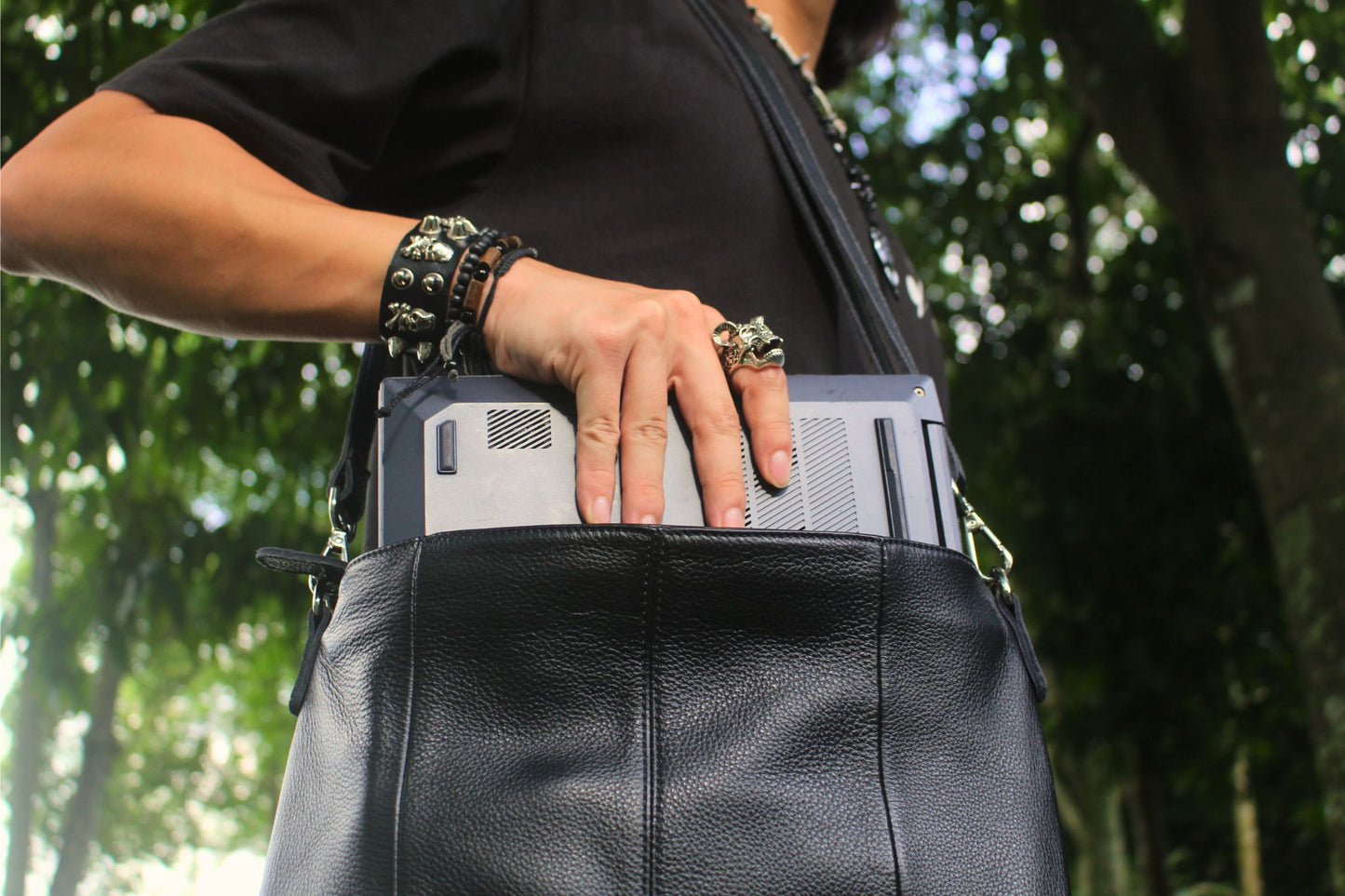 Poches tote design genuine cowhide leather bag