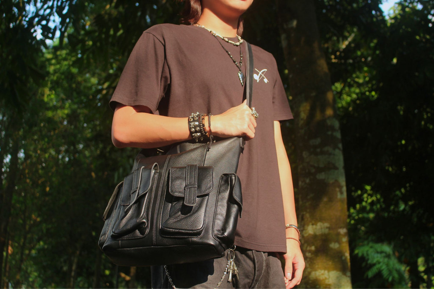 Poches tote design genuine cowhide leather bag