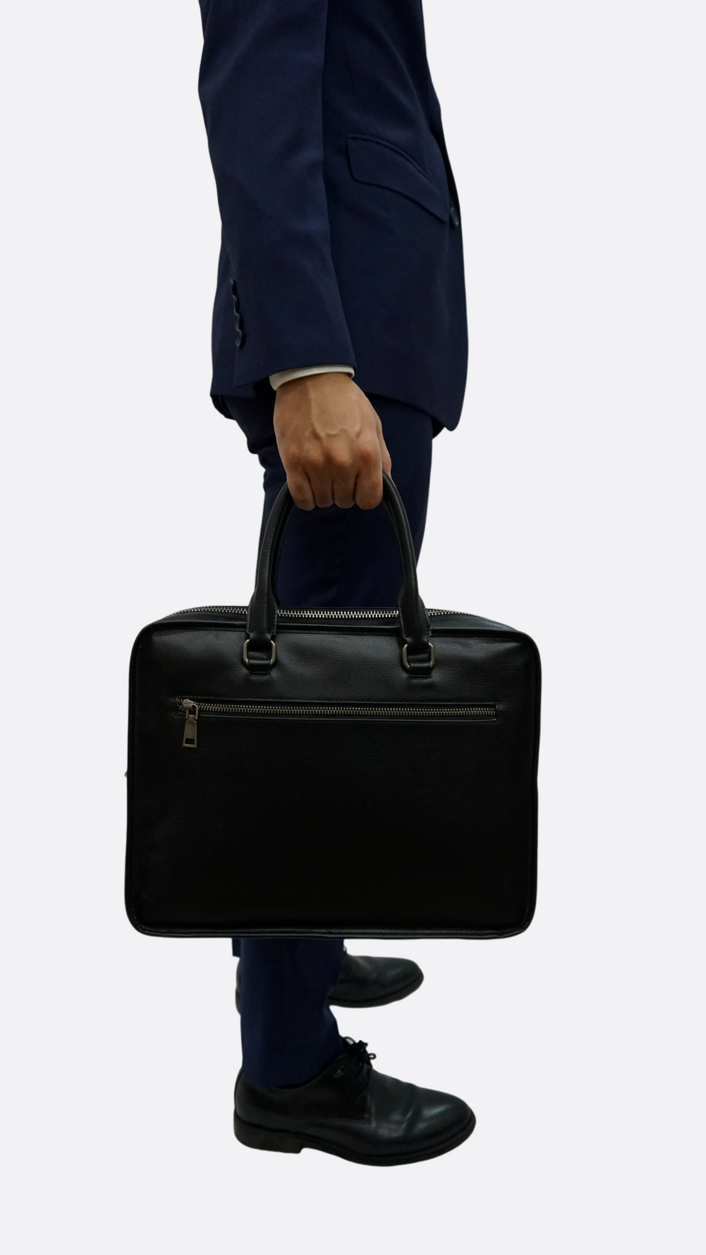 Zip design genuine cowhide leather travel briefcase with sling