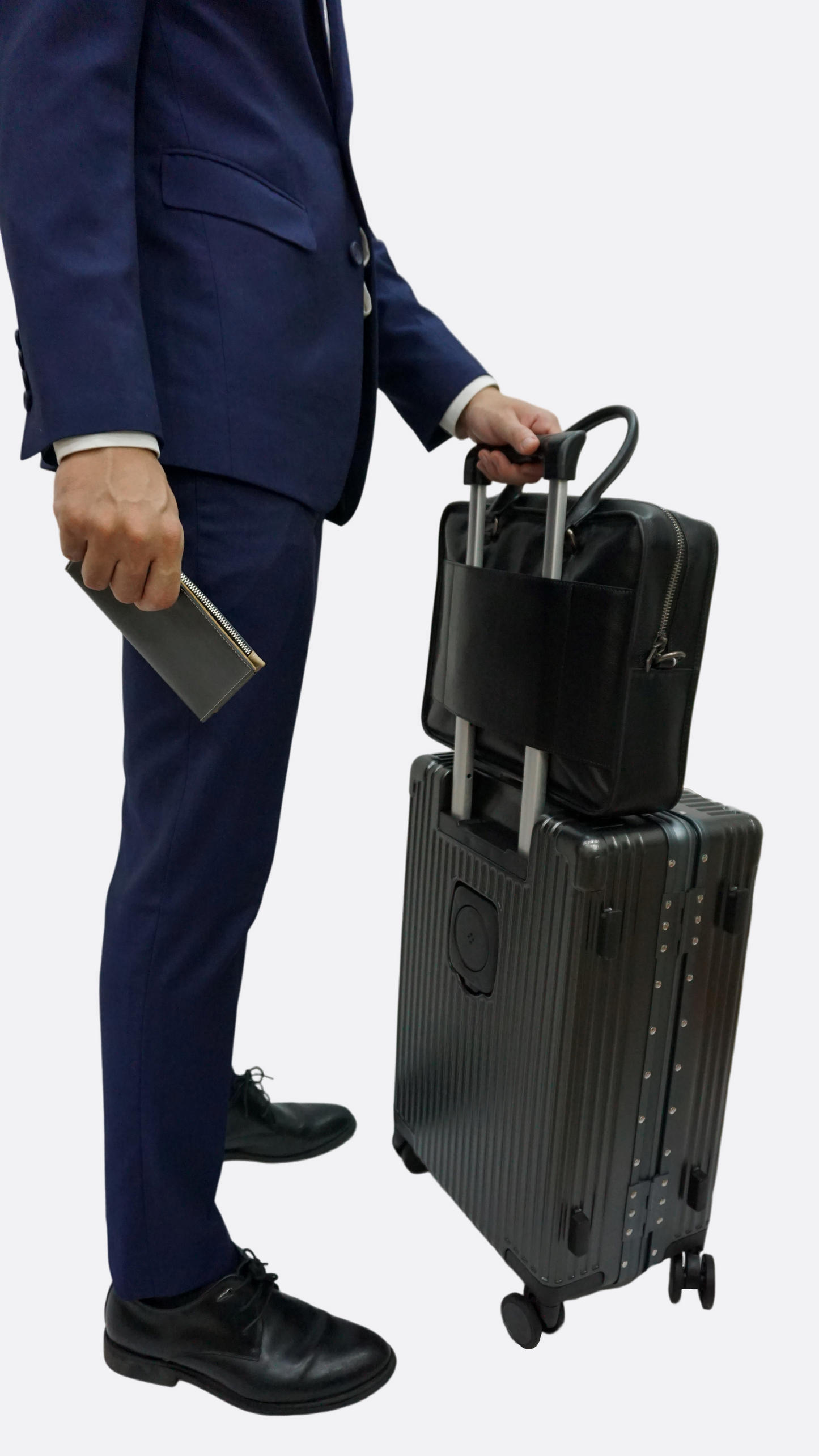Zip design genuine cowhide leather travel briefcase with sling