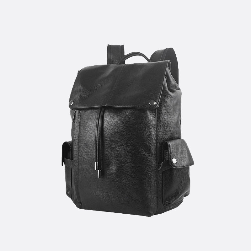 Drawstring flap design genuine cowhide leather backpack