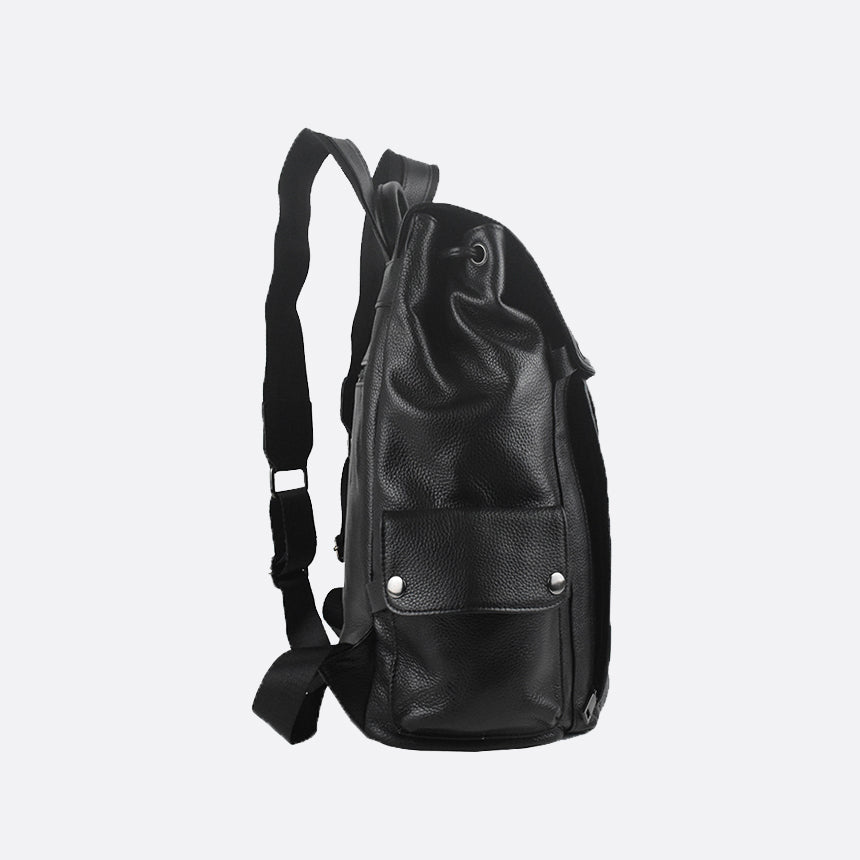 Drawstring flap design genuine cowhide leather backpack