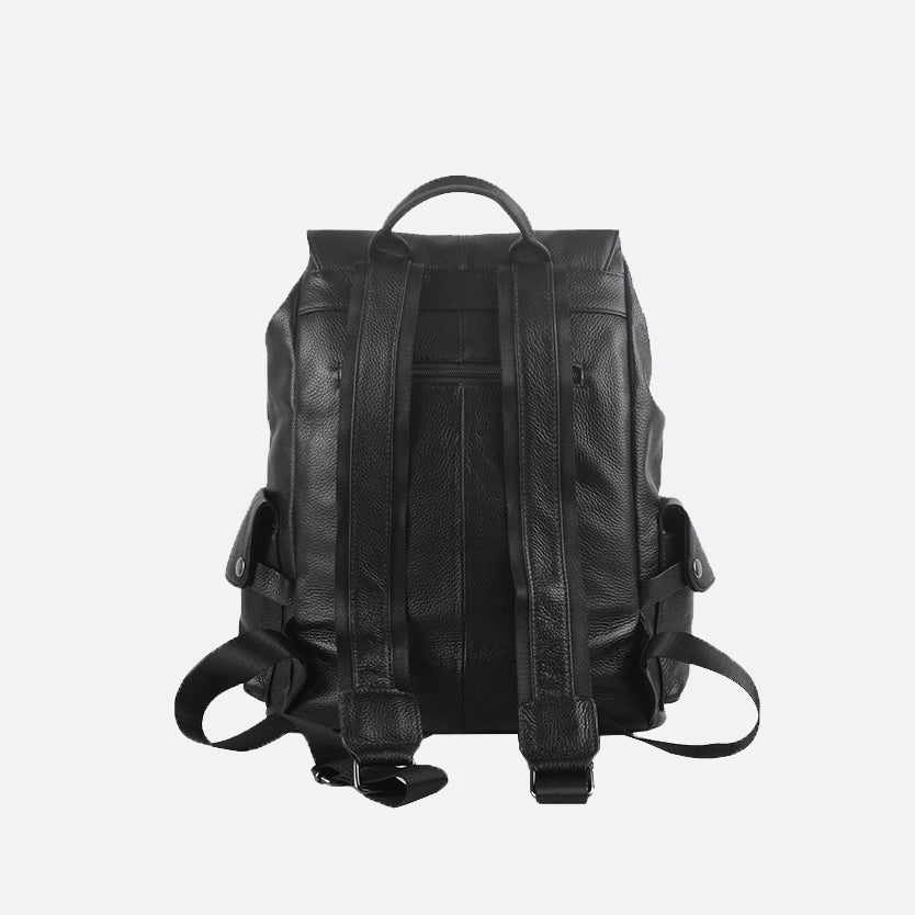 Drawstring flap design genuine cowhide leather backpack