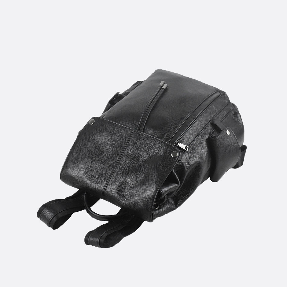 Drawstring flap design genuine cowhide leather backpack