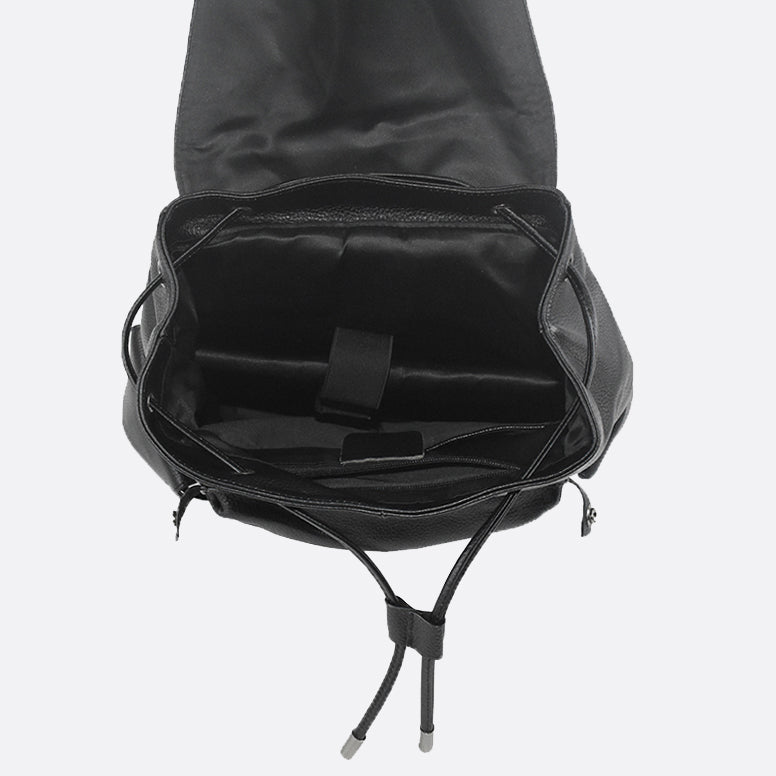 Drawstring flap design genuine cowhide leather backpack