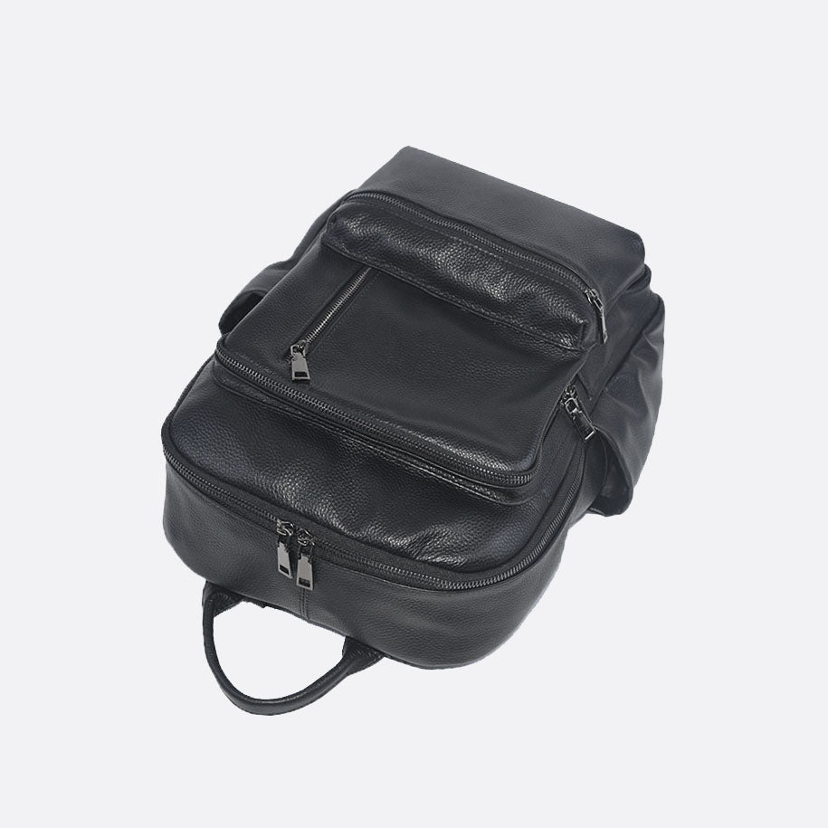 Multi zip design genuine cowhide leather backpack