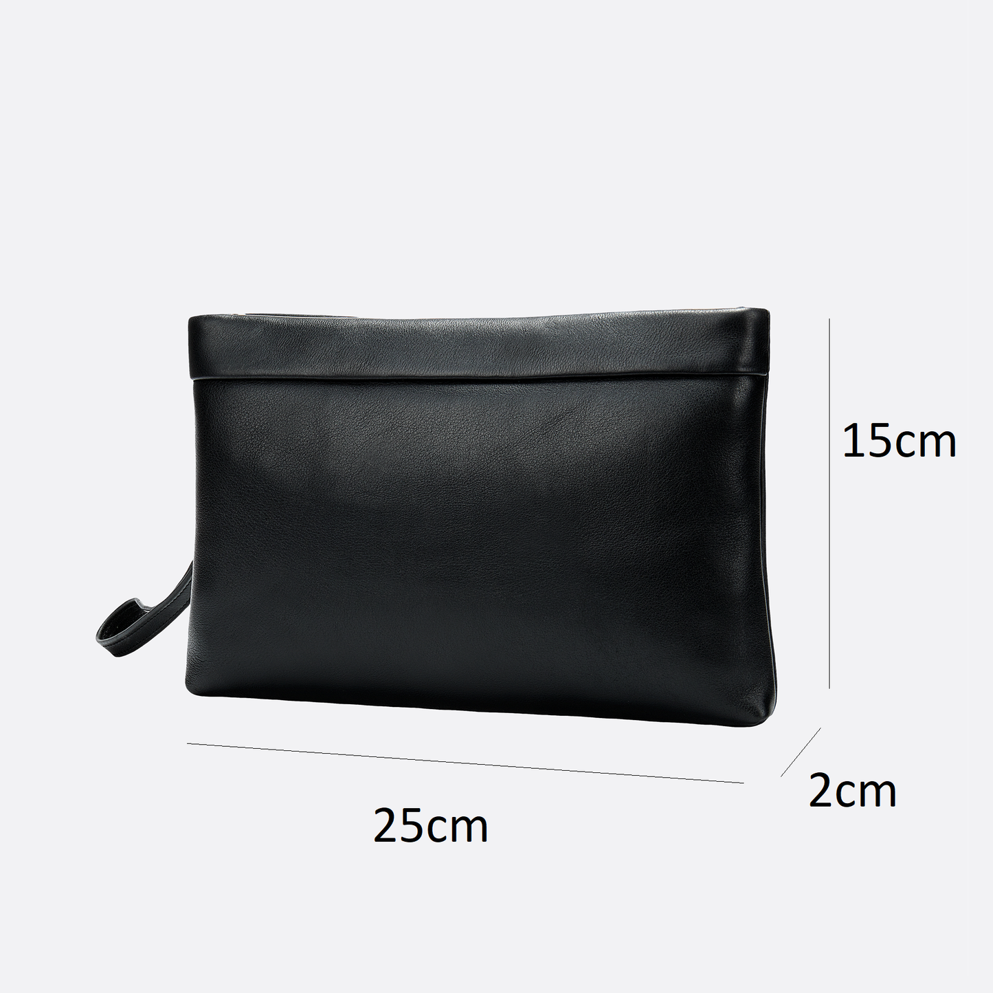 Genuine cowhide leather hand clutch with wrist strap