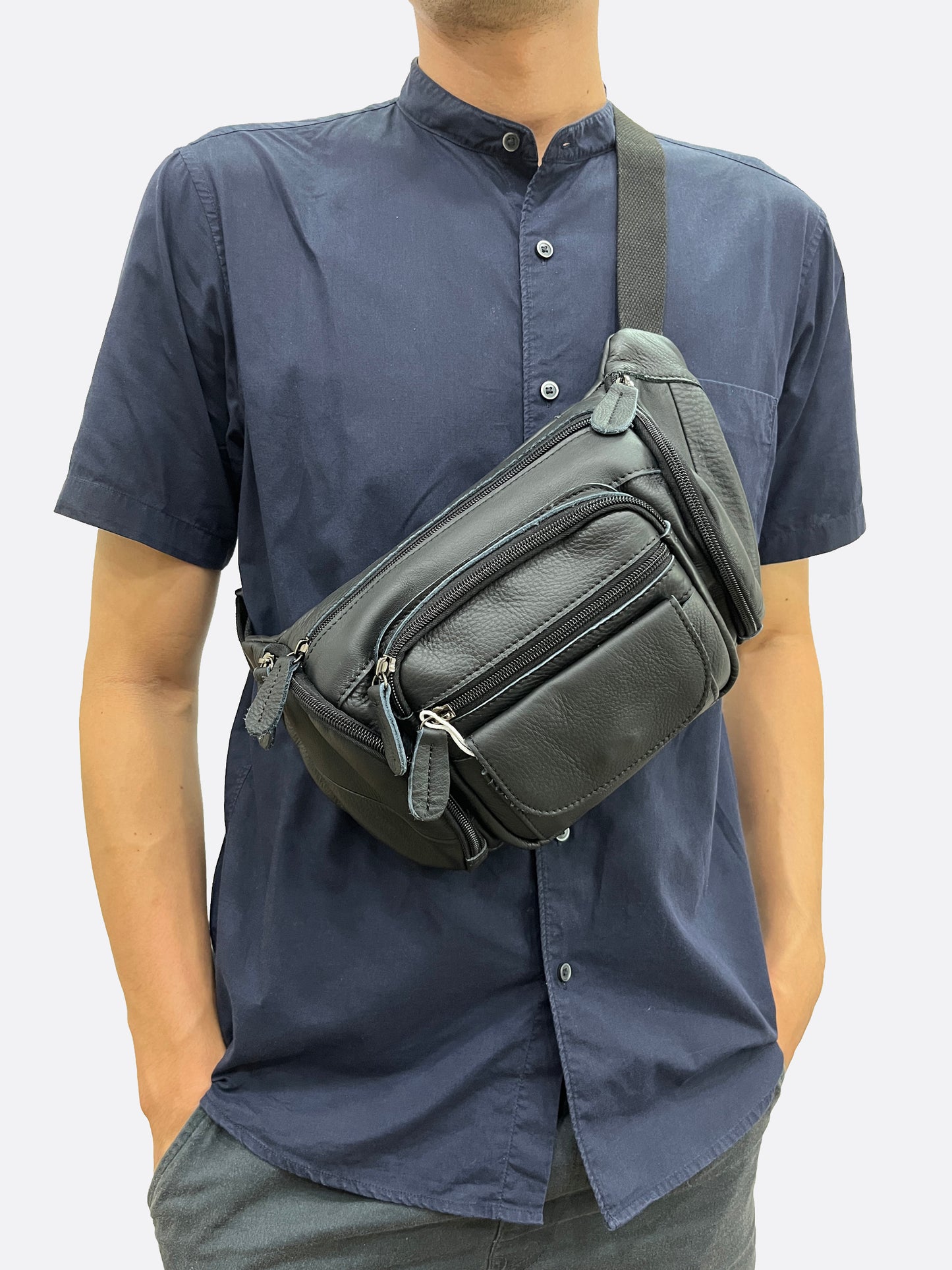 Vesny pouch design genuine cowhide leather waist/sling bag