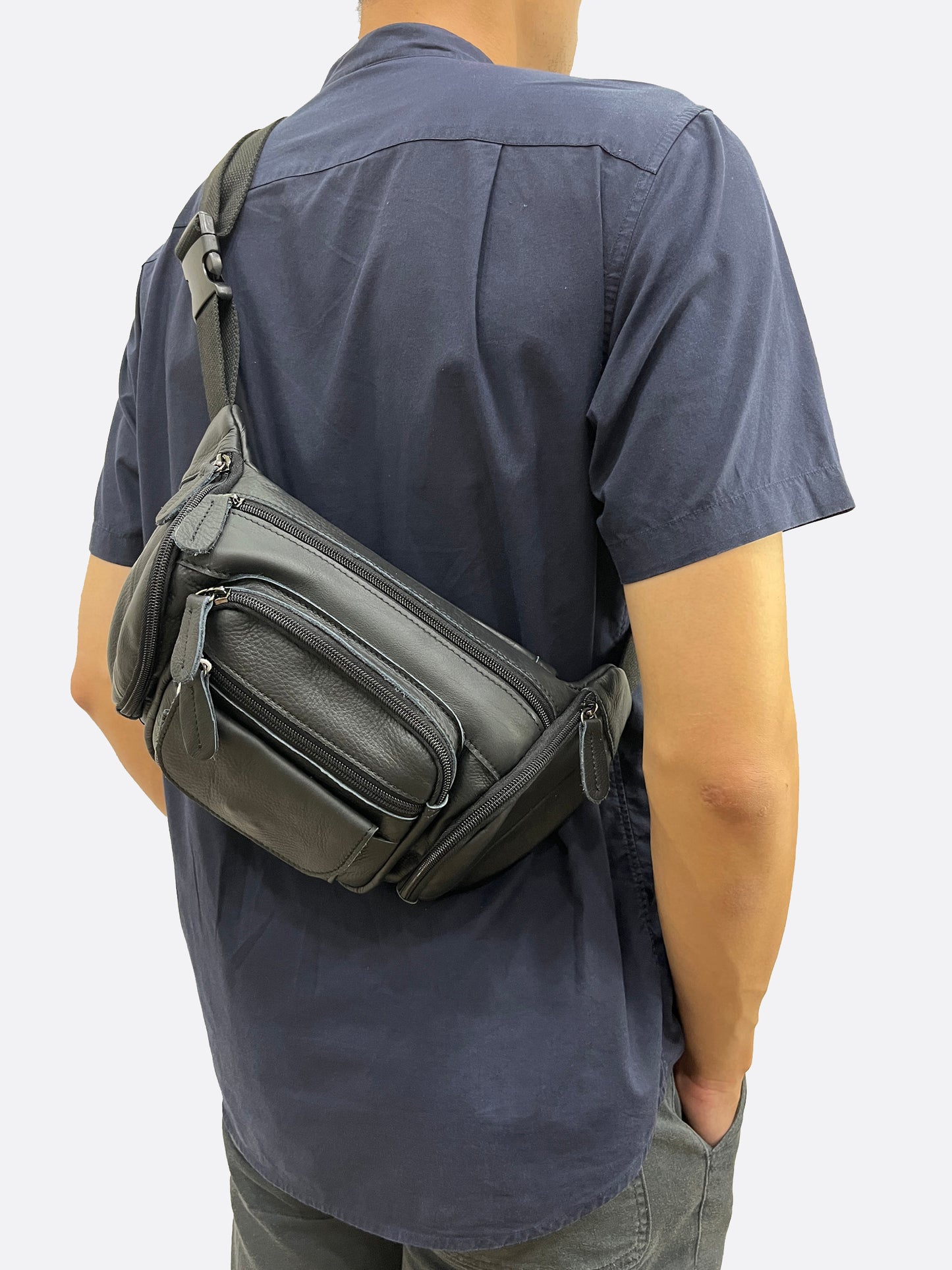 Vesny pouch design genuine cowhide leather waist/sling bag