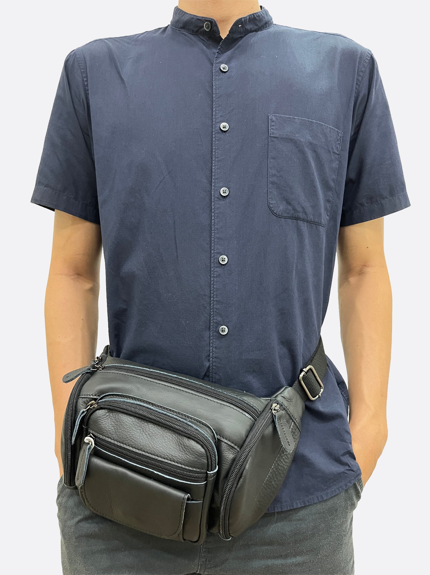 Vesny pouch design genuine cowhide leather waist/sling bag