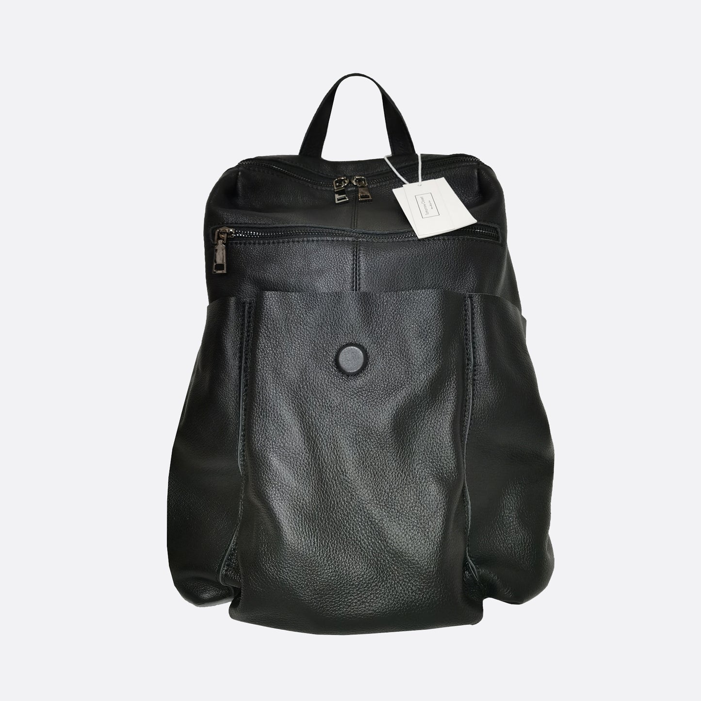 Snap design genuine cowhide leather backpack with strap pouch