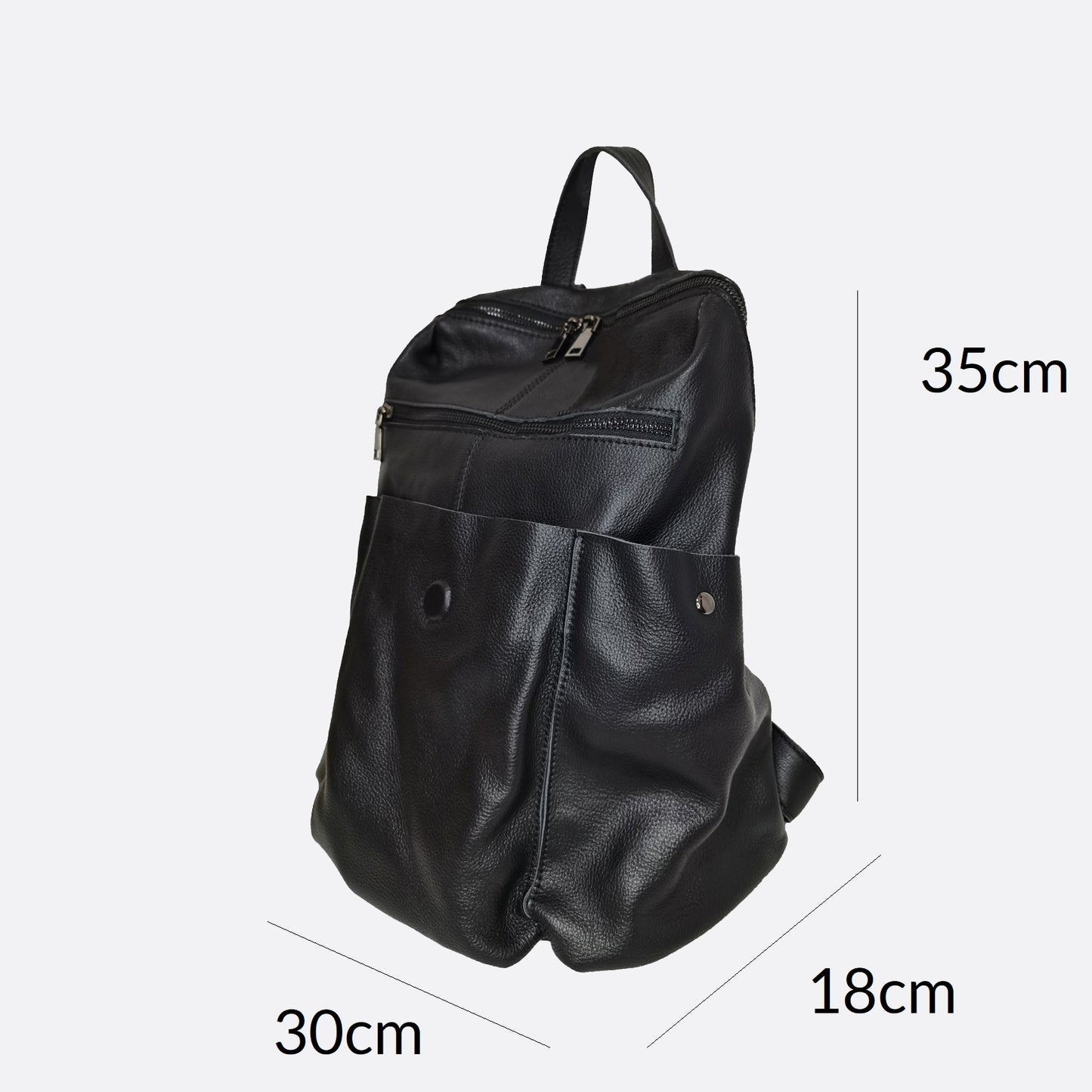 Snap design genuine cowhide leather backpack with strap pouch