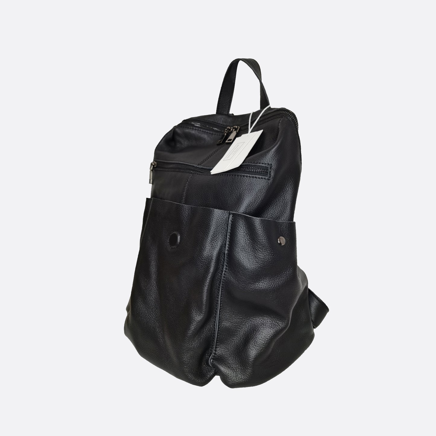 Snap design genuine cowhide leather backpack with strap pouch