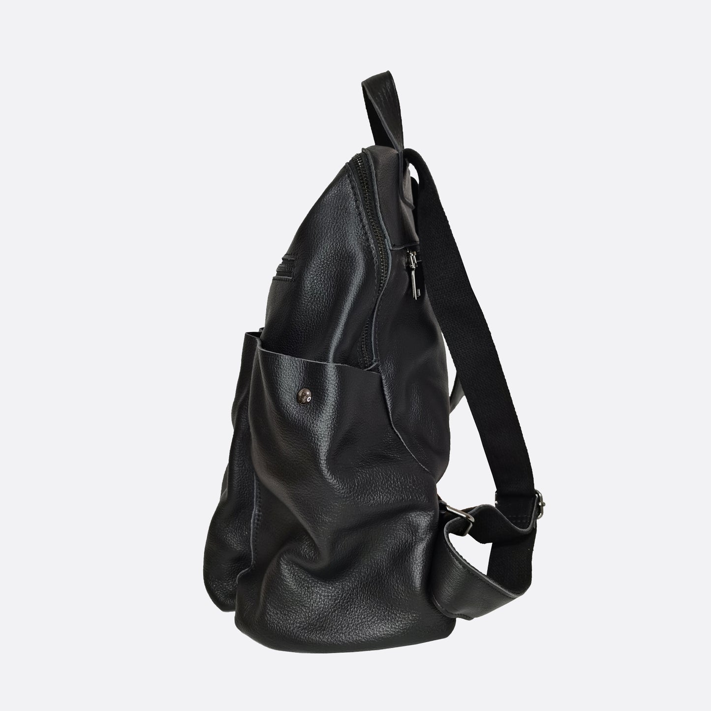 Snap design genuine cowhide leather backpack with strap pouch