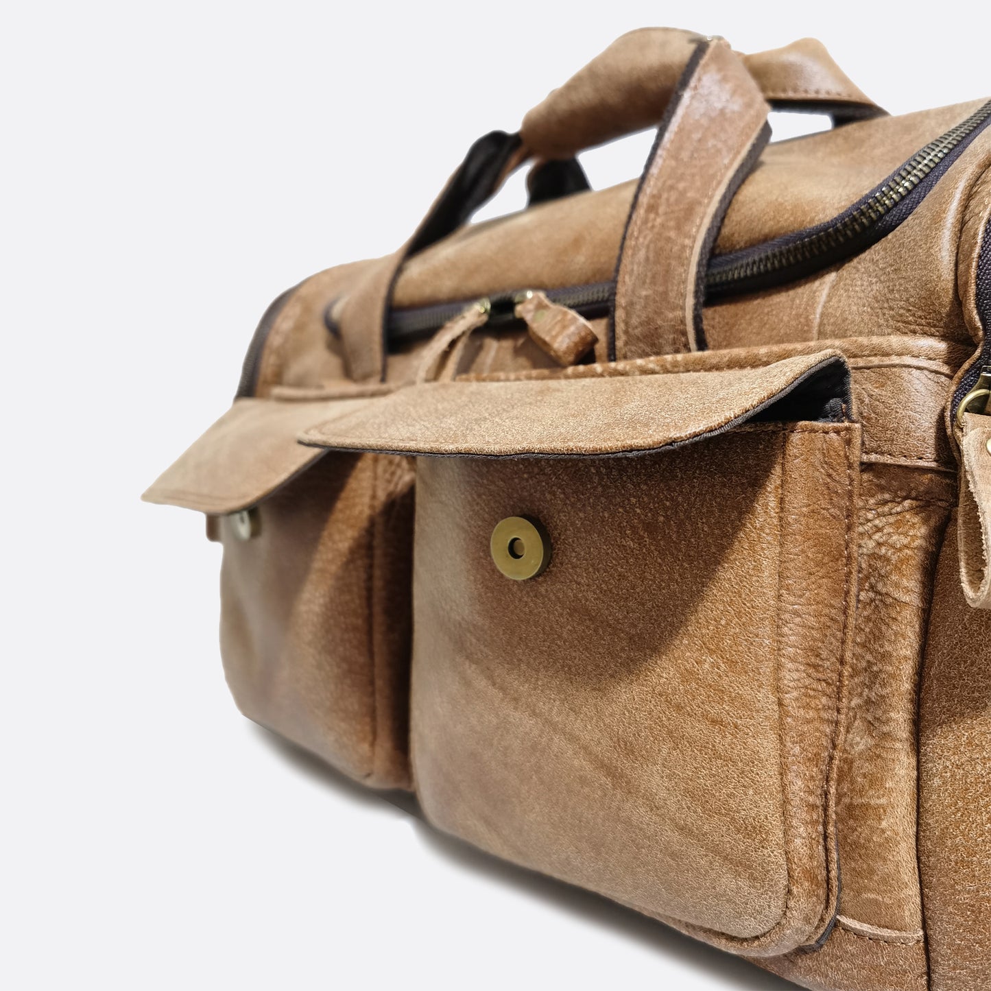 Poches design genuine cowhide leather duffel travel bag with strap