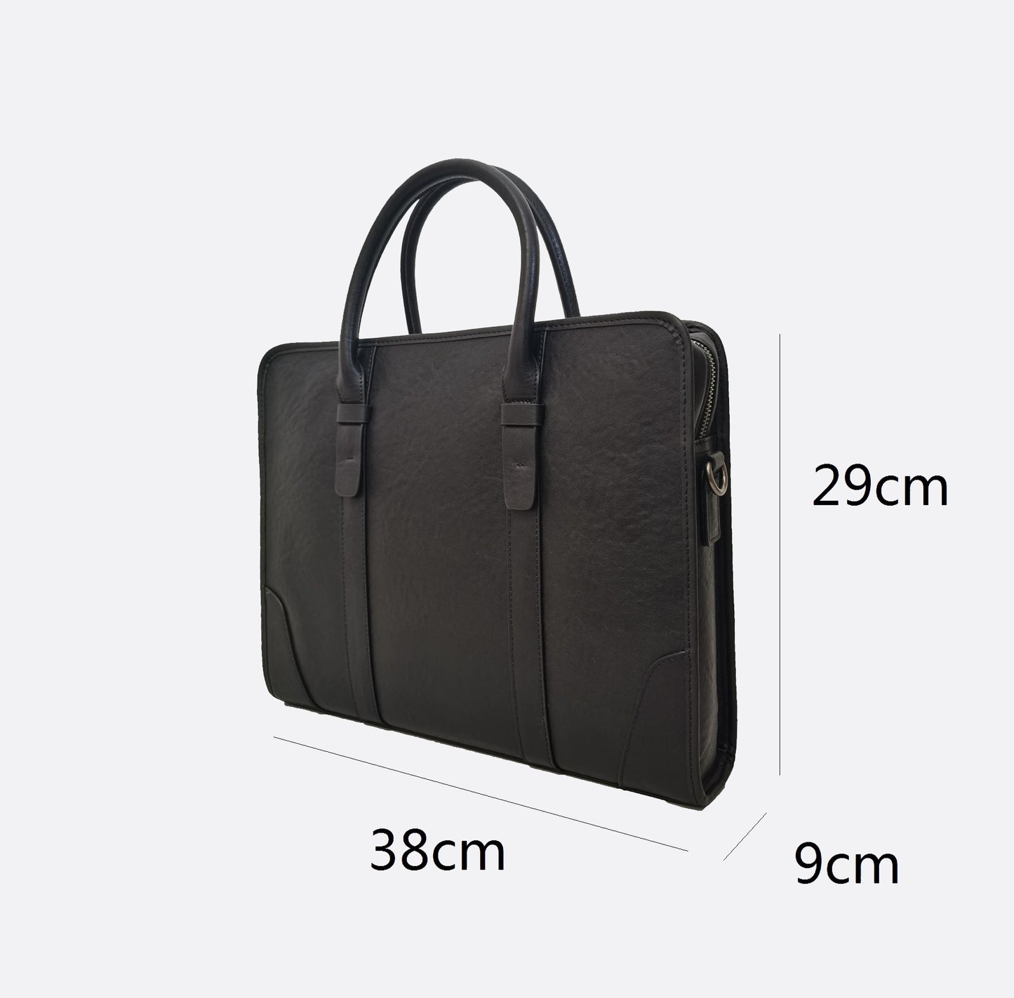 Double belt design genuine cowhide leather briefcase with sling