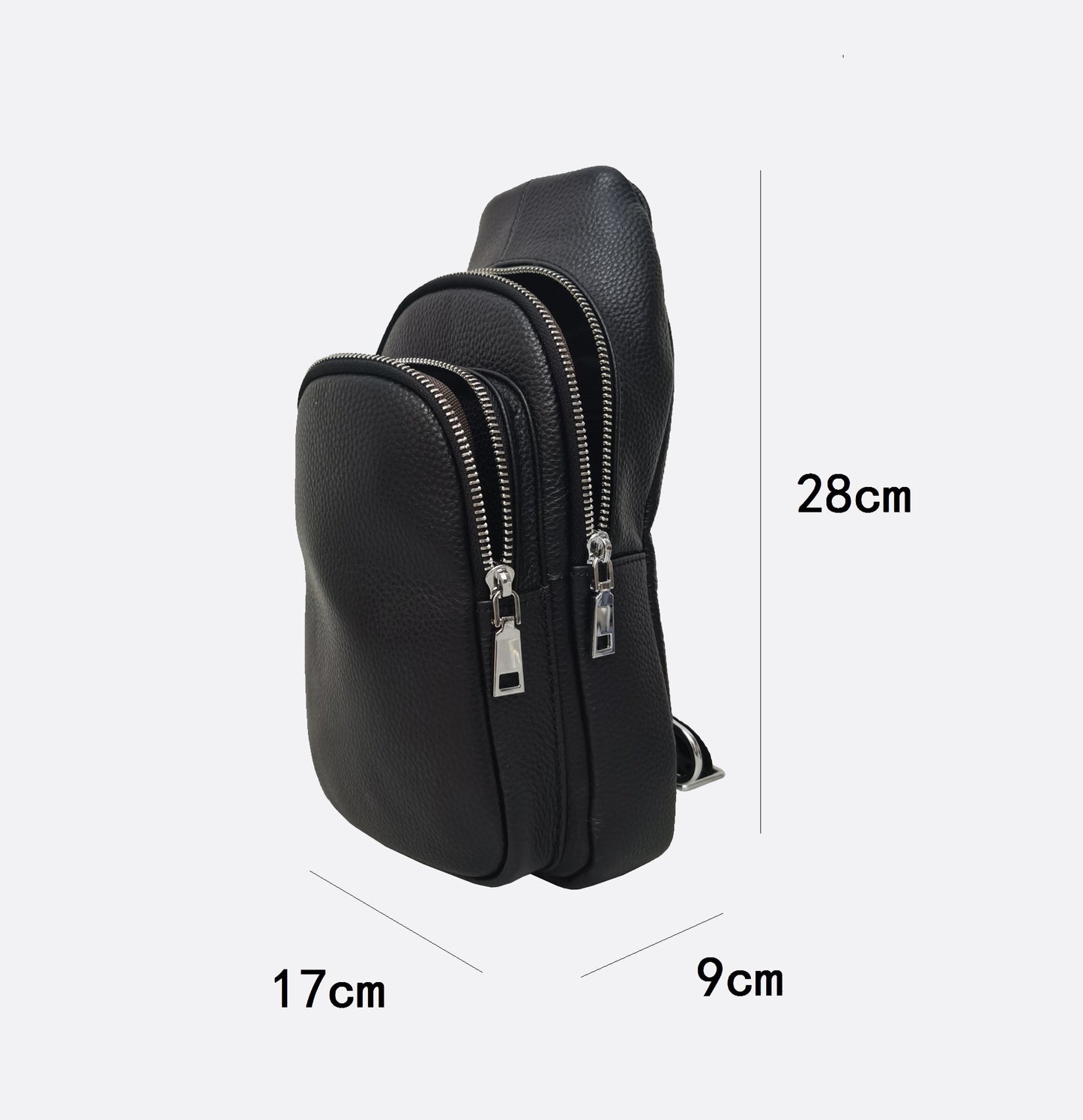Double zip design genuine cowhide leather fanny pack bag