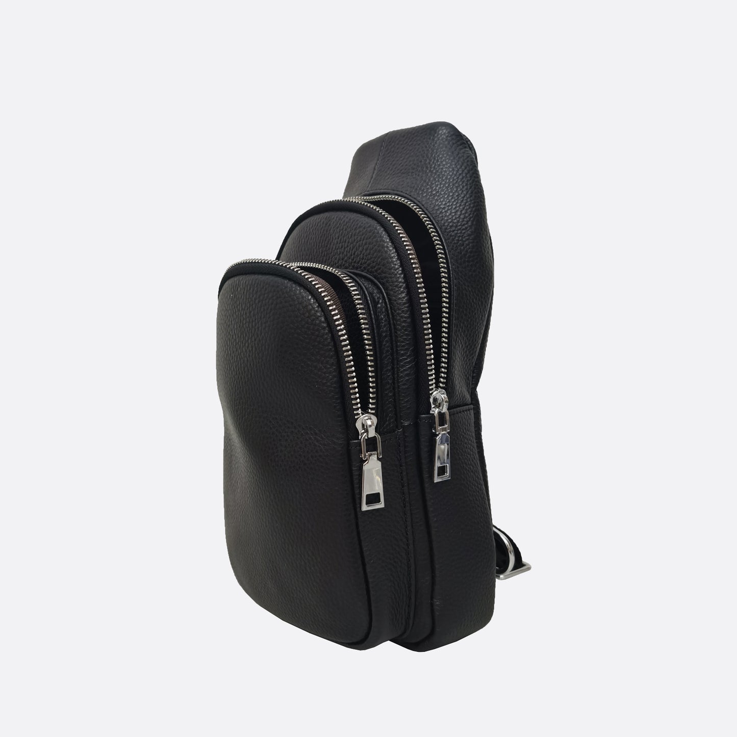 Double zip design genuine cowhide leather fanny pack bag