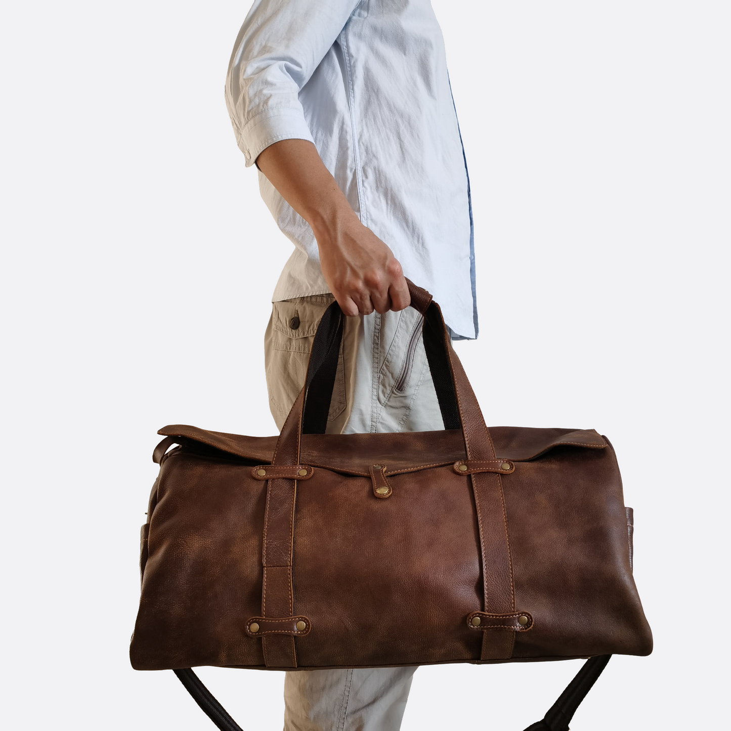 Vintage design genuine cowhide leather duffel travel bag