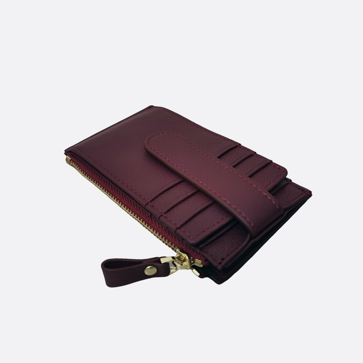 Genuine cowhide leather cowhide leather card holder with buckle and zip
