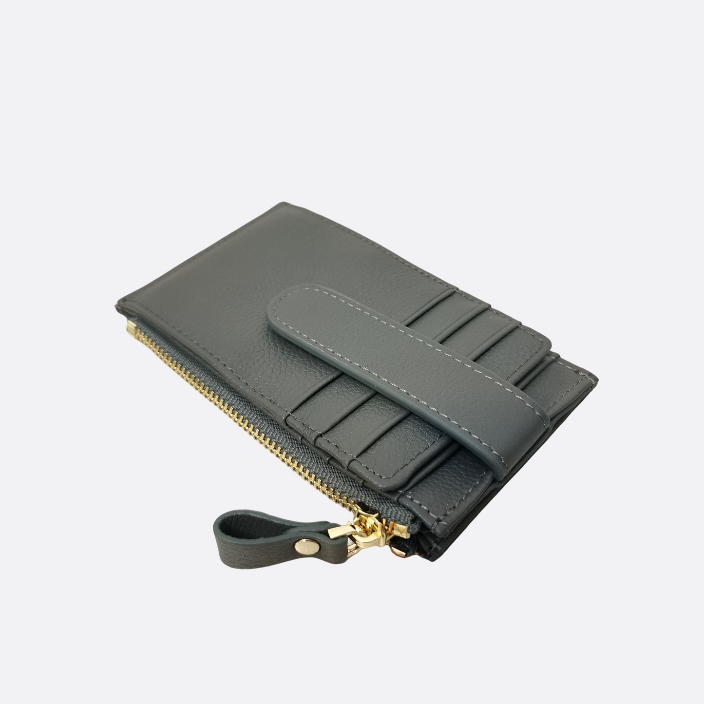 Genuine cowhide leather cowhide leather card holder with buckle and zip
