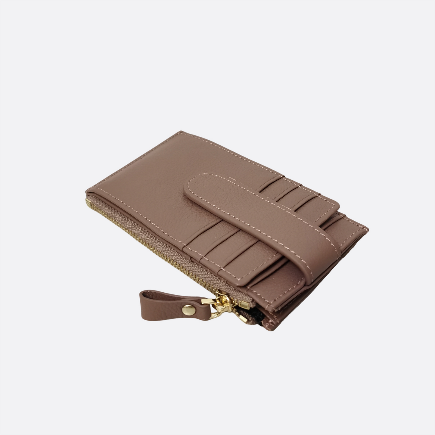 Genuine cowhide leather cowhide leather card holder with buckle and zip