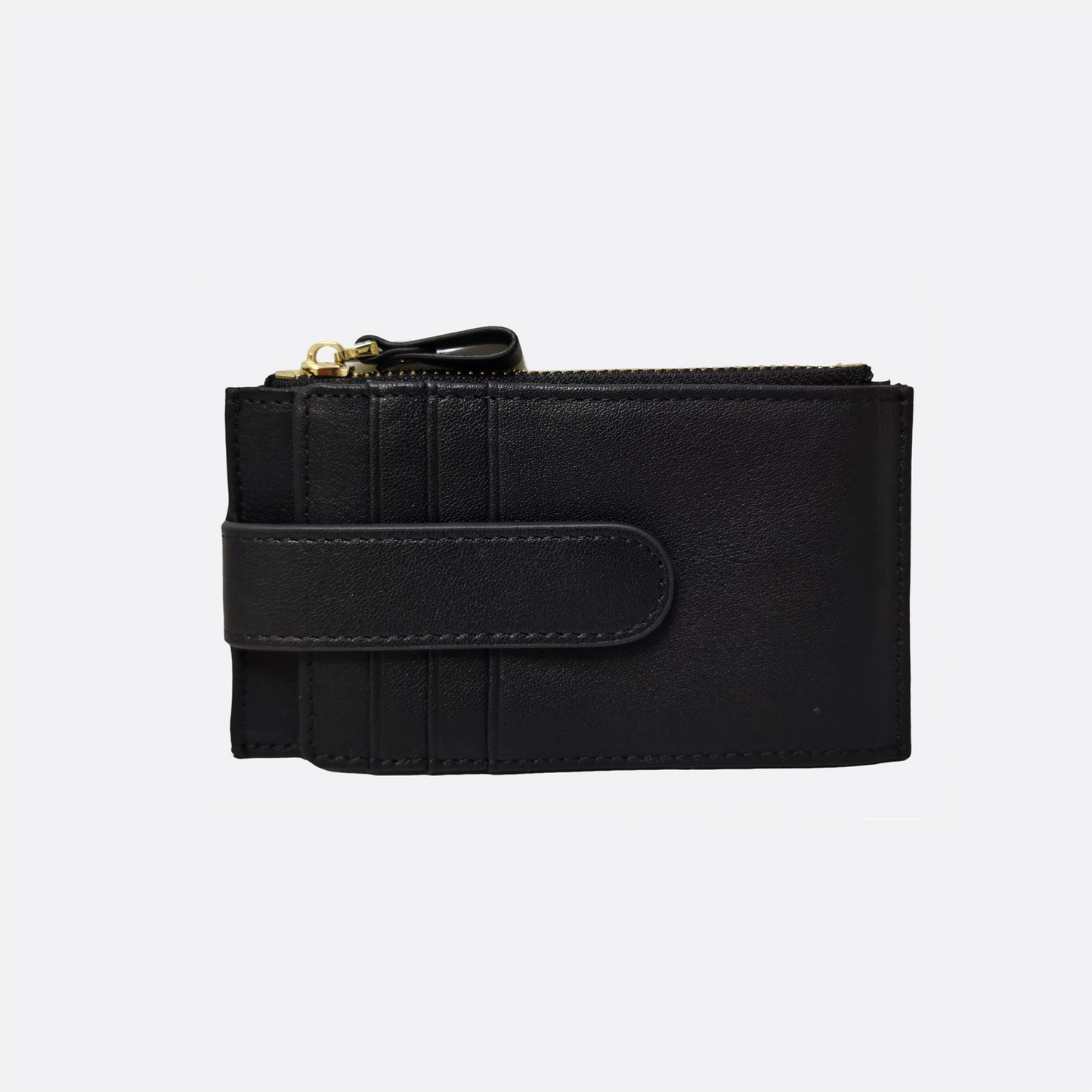 Genuine cowhide leather cowhide leather card holder with buckle and zip