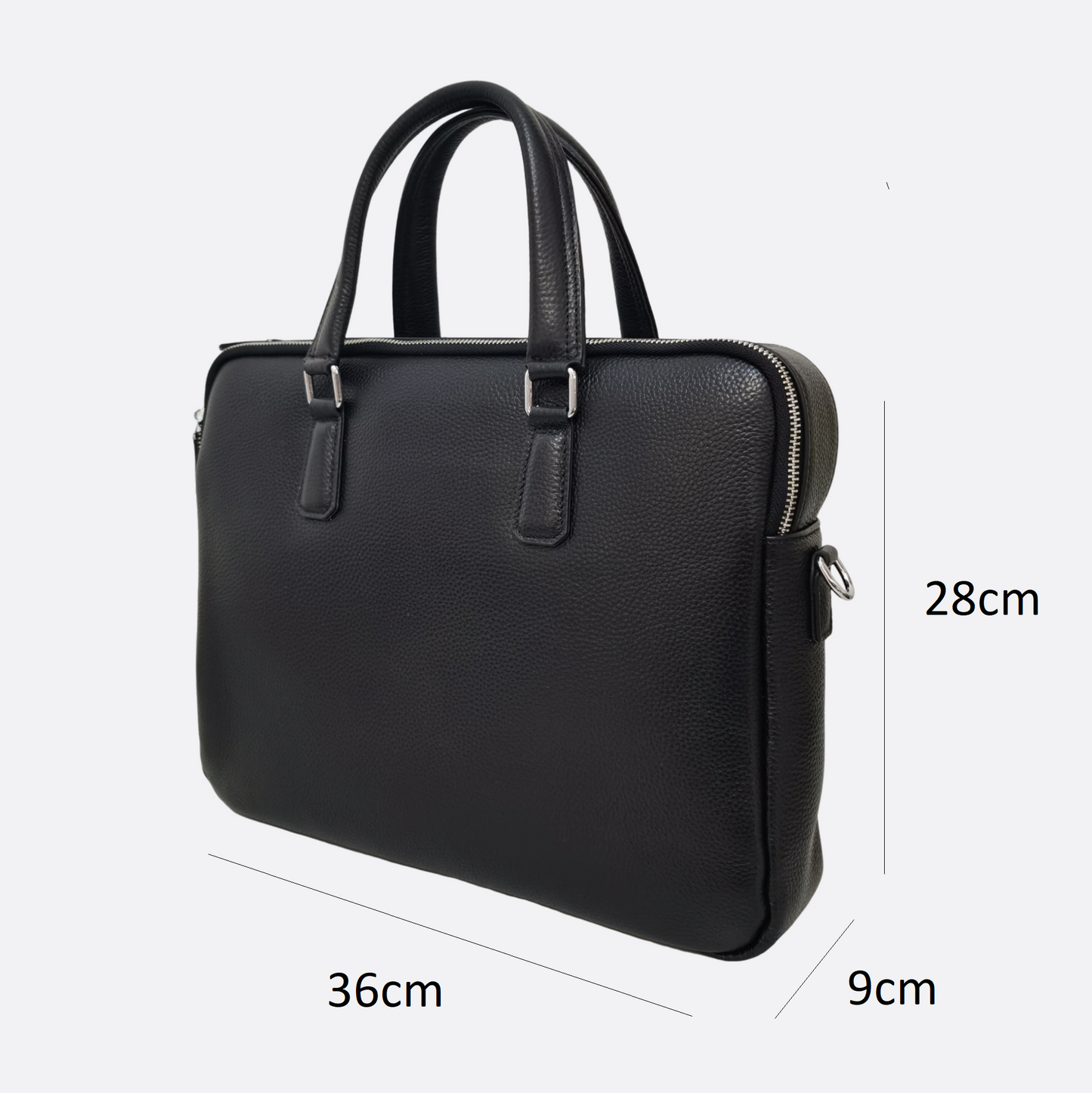 Triple zip design cowhide leather briefcase with sling