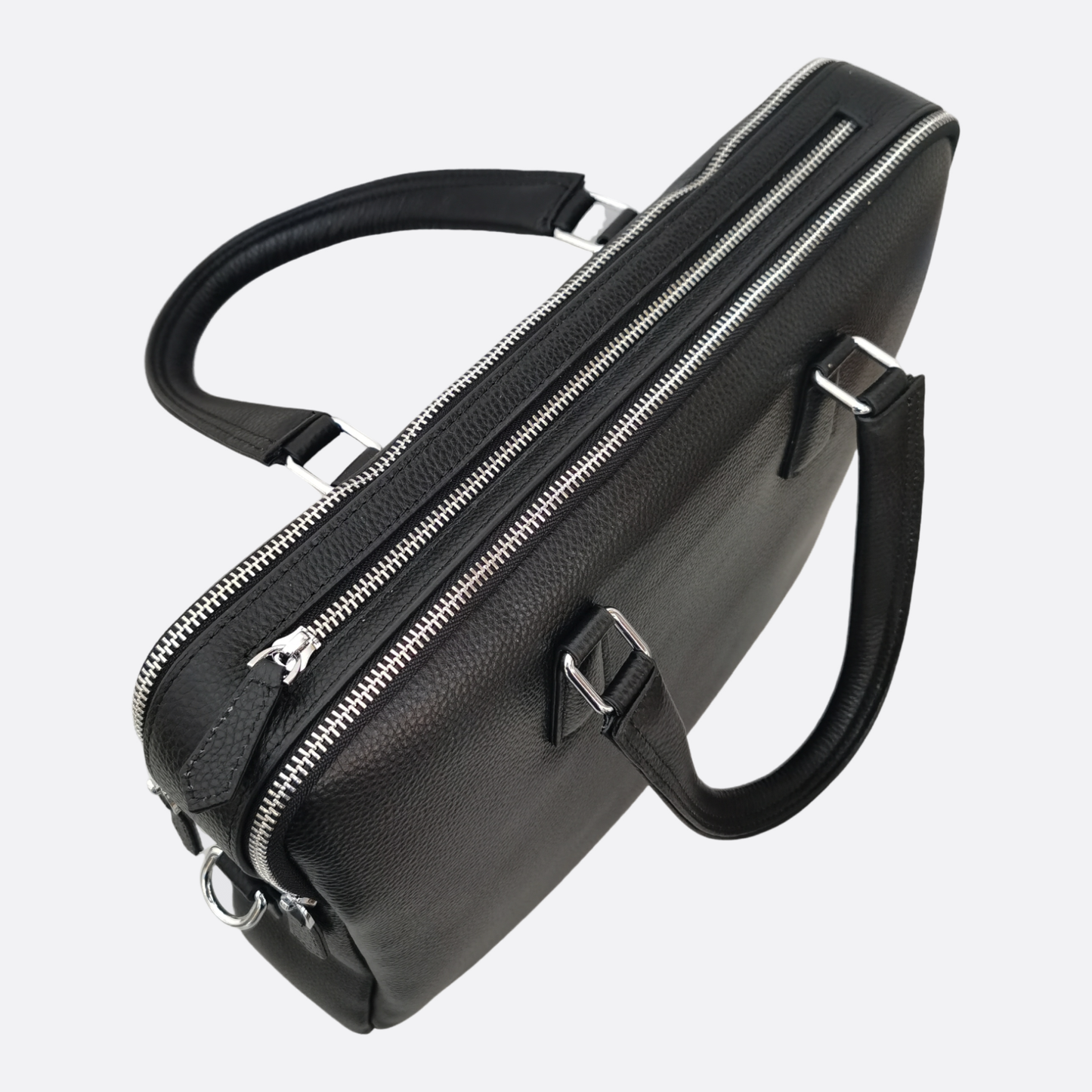 Triple zip design cowhide leather briefcase with sling