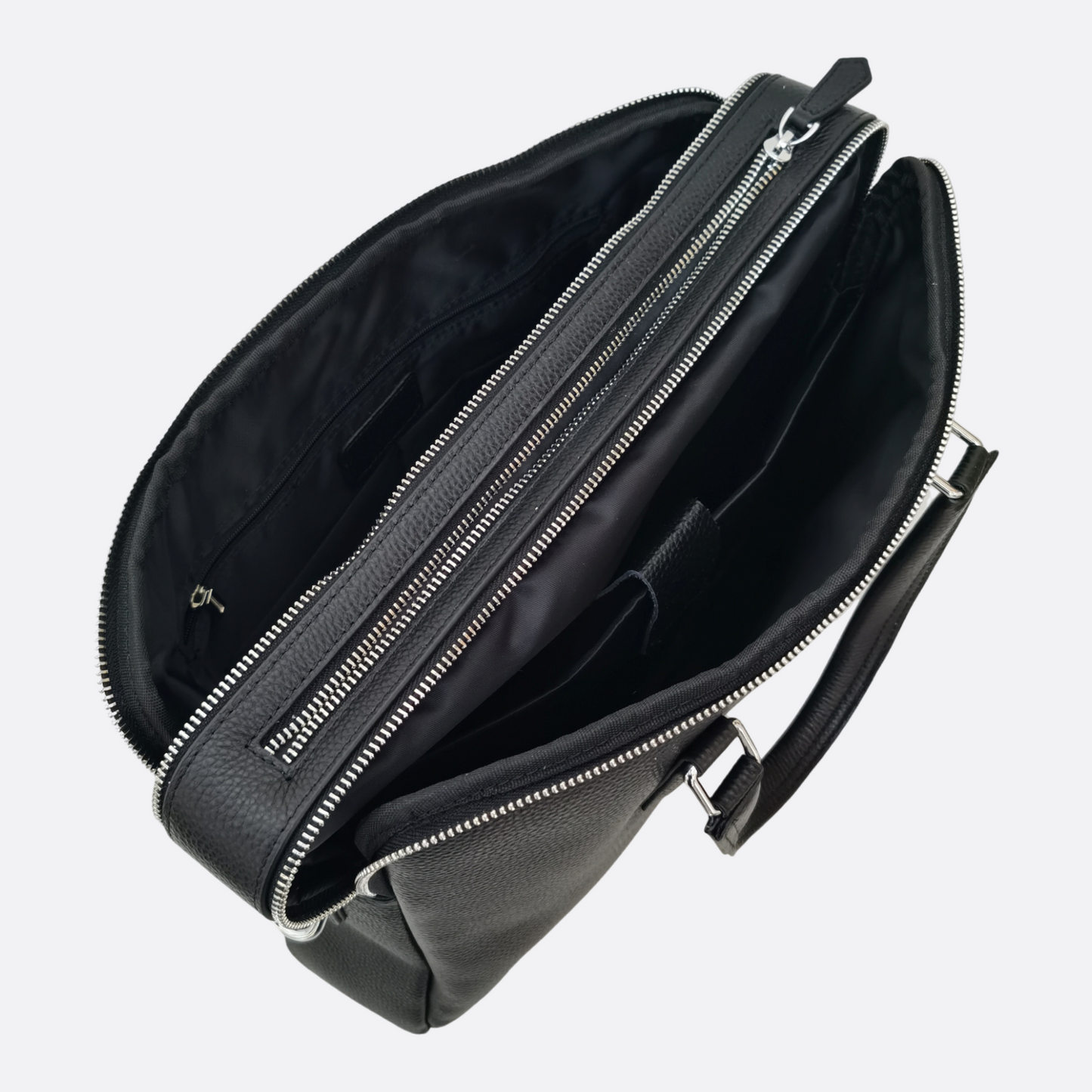 Triple zip design cowhide leather briefcase with sling
