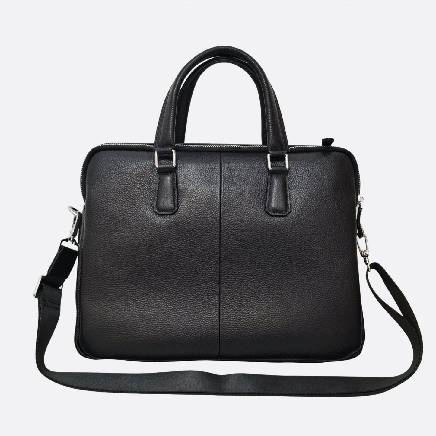 Triple zip design cowhide leather briefcase with sling