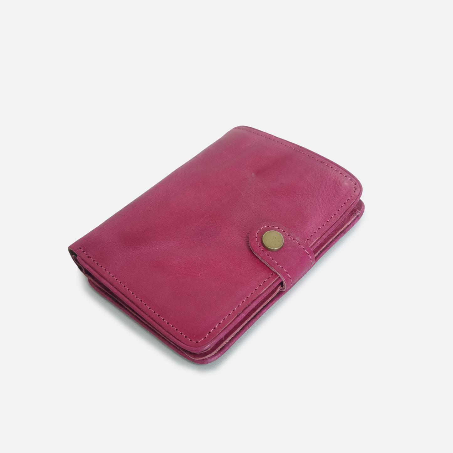 Genuine cowhide leather vertical flap wallet with button