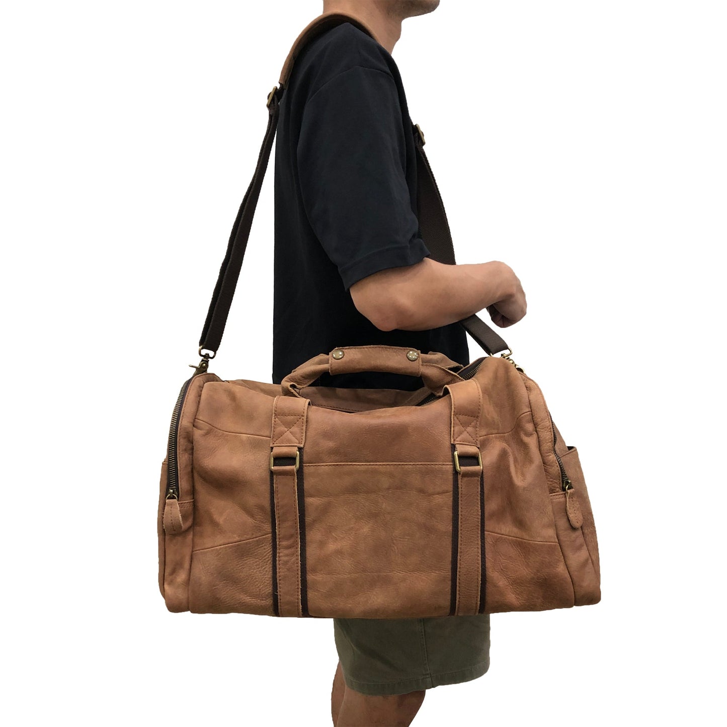 Genuine cowhide leather duffel travel bag