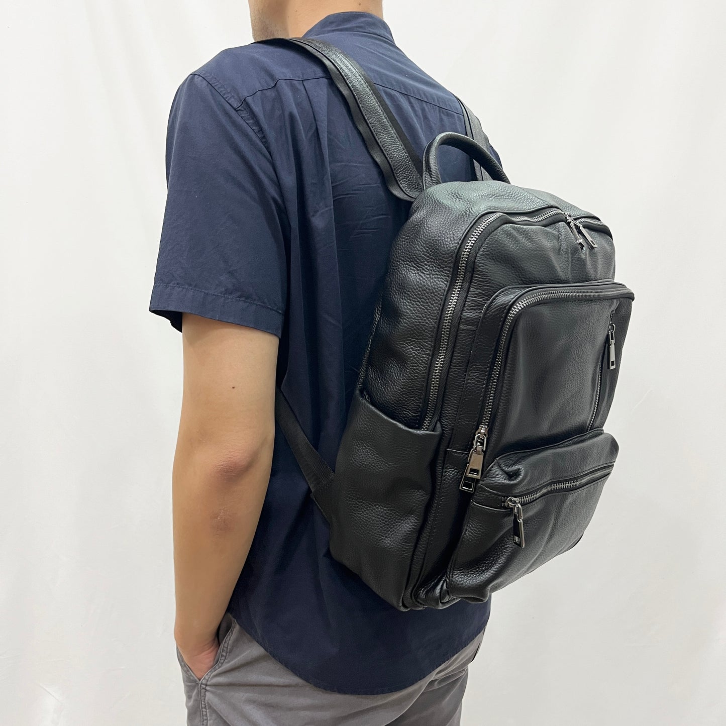 Multi zip design genuine cowhide leather backpack