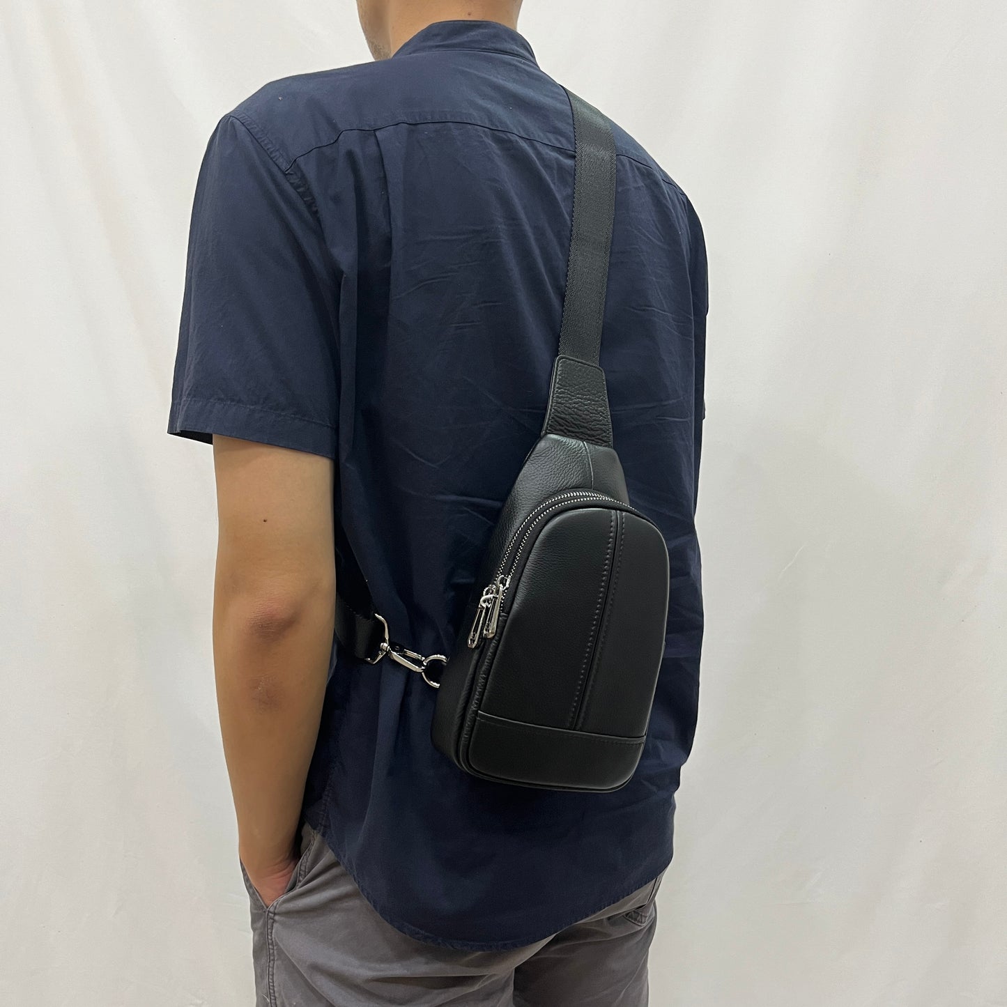 Seam design genuine cowhide leather fanny pack bag