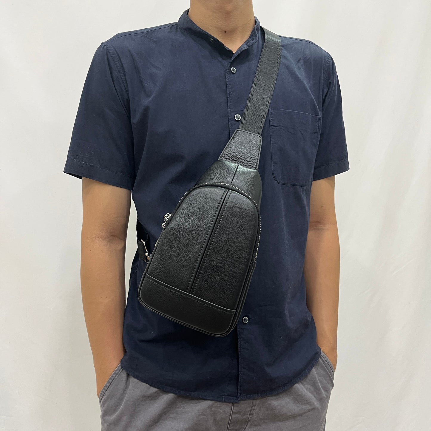 Seam design genuine cowhide leather fanny pack bag