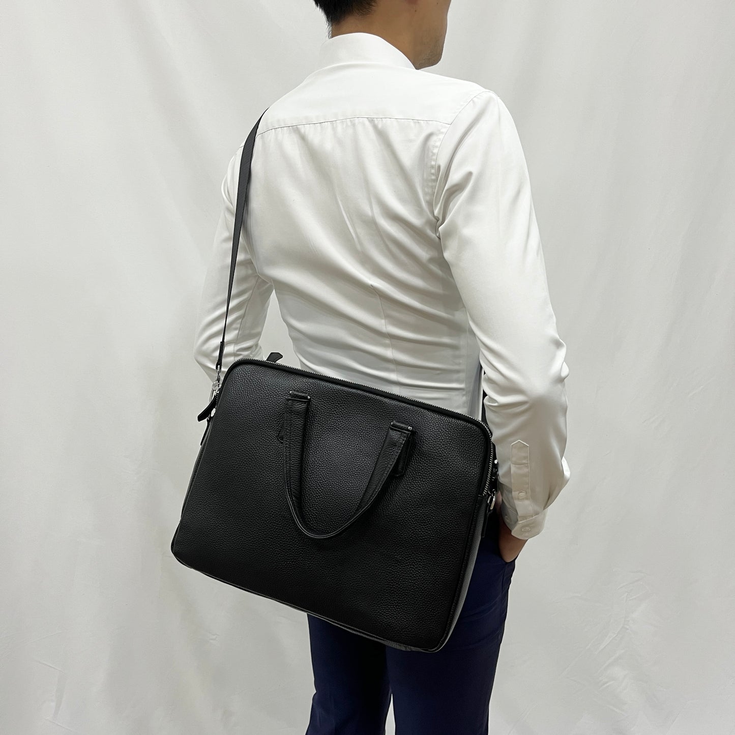 Triple zip design cowhide leather briefcase with sling