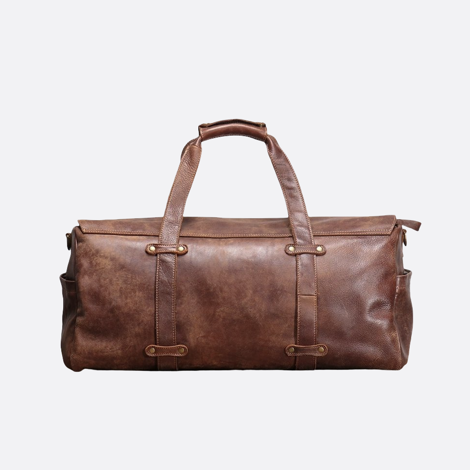 Vintage design genuine cowhide leather duffel travel bag