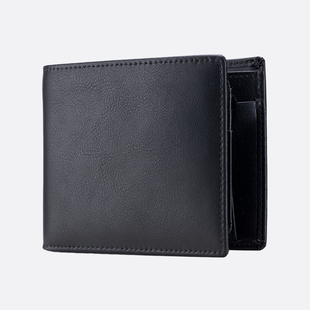 Genuine cowhide leather flap wallet with coin pouch